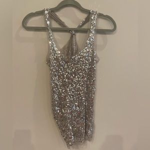 Forever 21 Silver Gray Sequin and Gem Mesh Racerbacker Tank Top